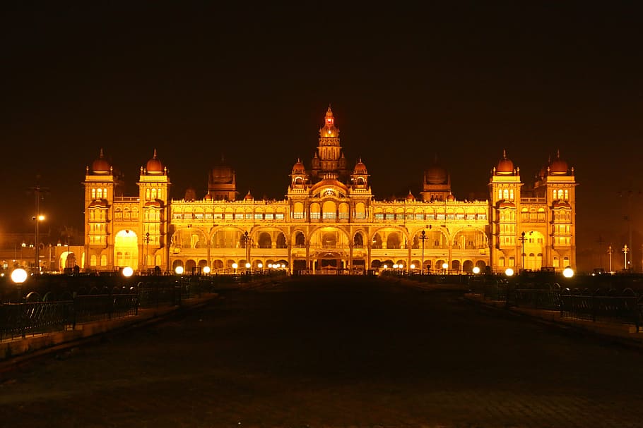Mysore Palace illuminated at night